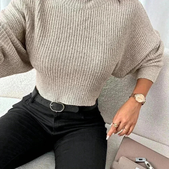 Apricot Sexy Women's Backless High-Neck Sweater With Knotted Tie - Picture 5 of 6